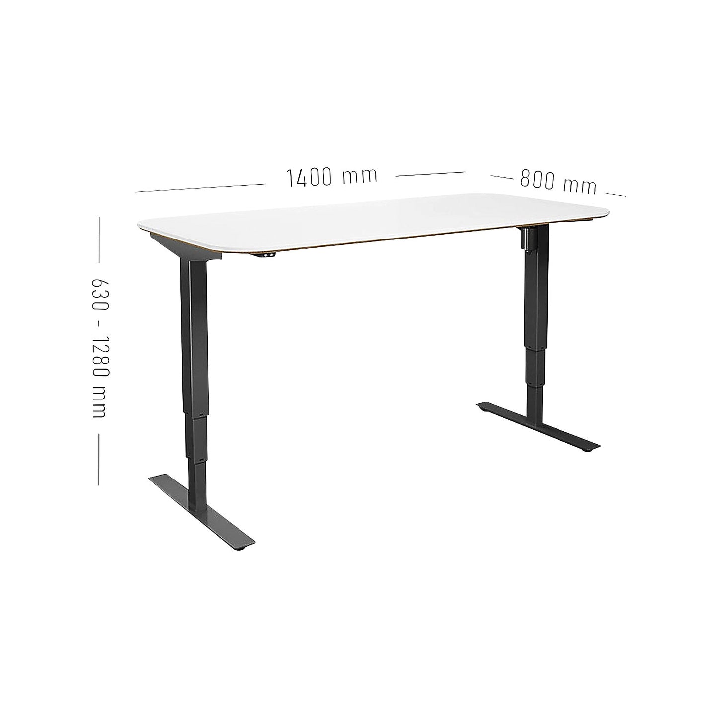 Atlanta Trend desk, electrically height adjustable, straight, rounded corners, WxD 1400 x 800 mm, white/black.