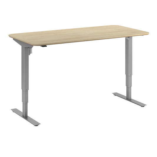 Atlanta Trend desk, electrically height adjustable, straight, rounded corners, WxD 1600 x 800 mm, oak/silver.