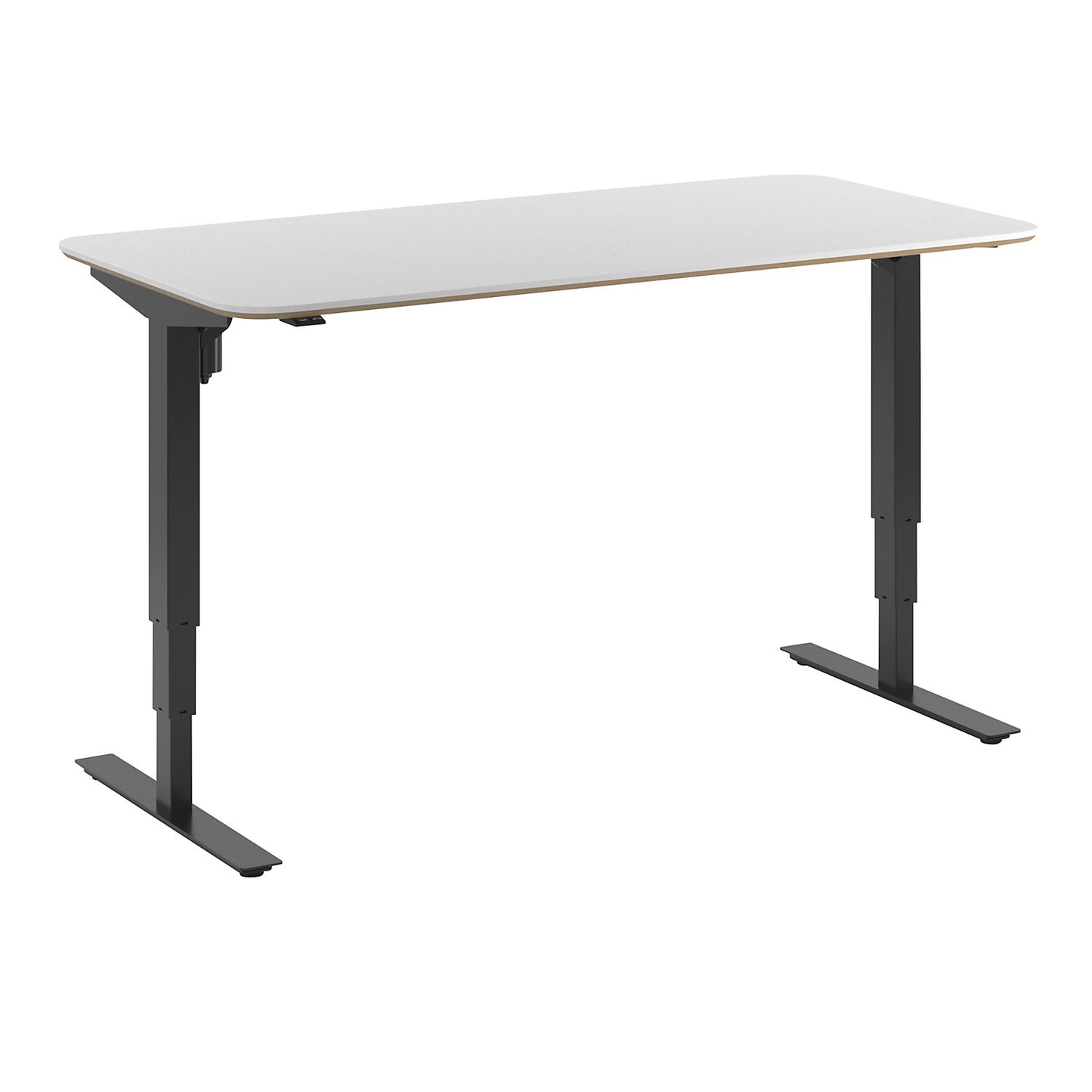 Atlanta Trend desk, electrically height adjustable, straight, rounded corners, WxD 1600 x 800 mm, white/black.