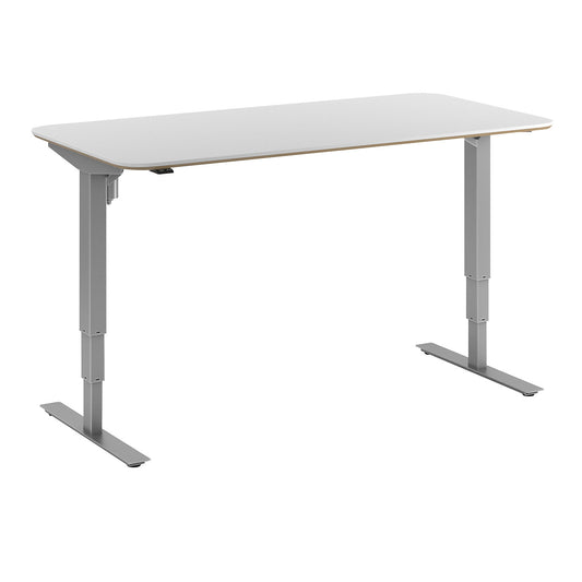 Atlanta Trend desk, electrically height adjustable, straight, rounded corners, WxD 1600 x 800 mm, white/silver.