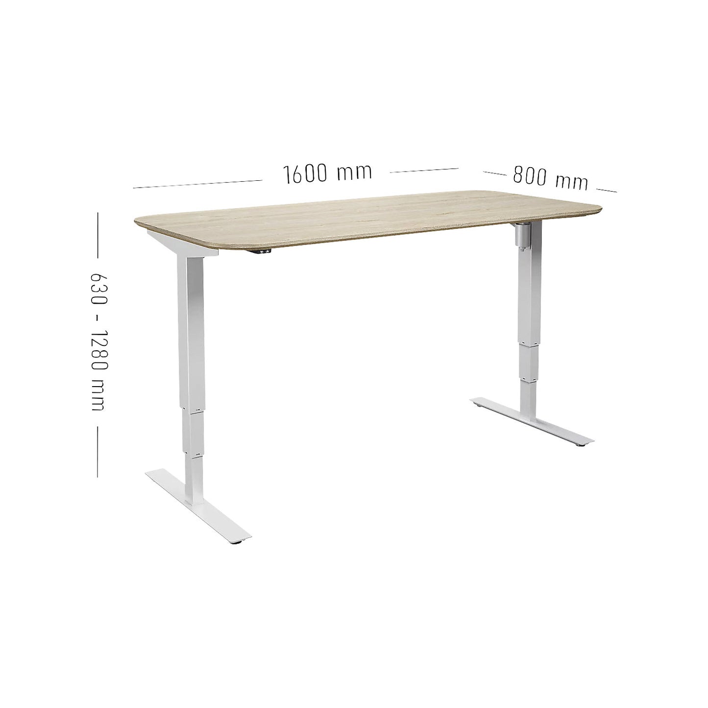 Atlanta Trend desk, electrically height adjustable, straight, rounded corners, WxD 1600 x 800 mm, oak/white.
