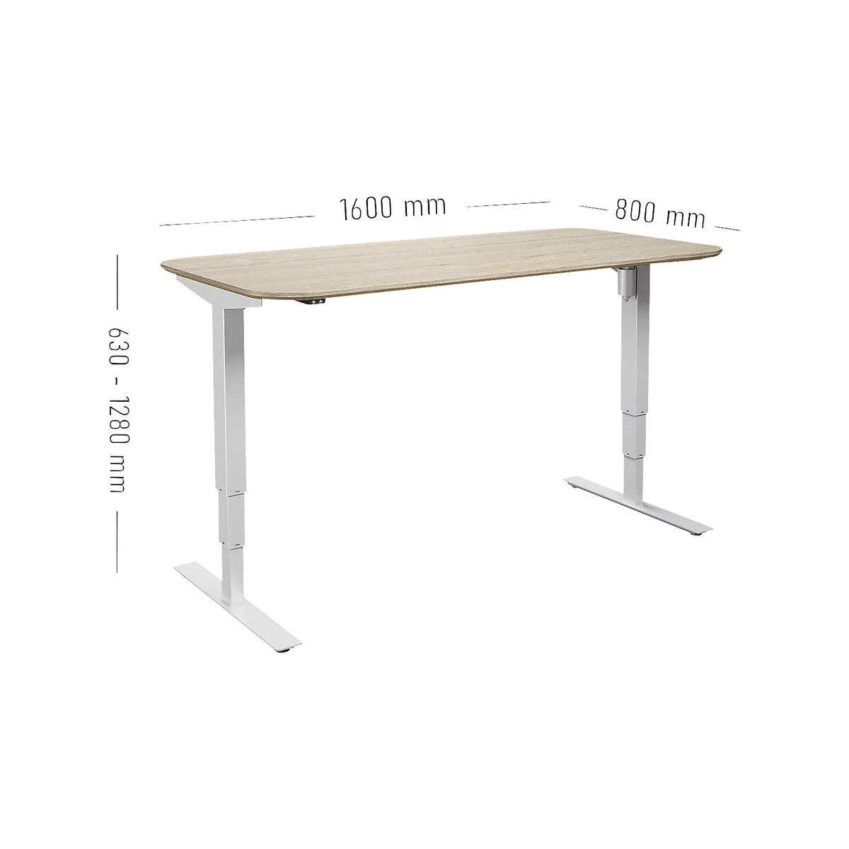 Atlanta Trend desk, electrically height adjustable, straight, rounded corners, WxD 1600 x 800 mm, oak/white.