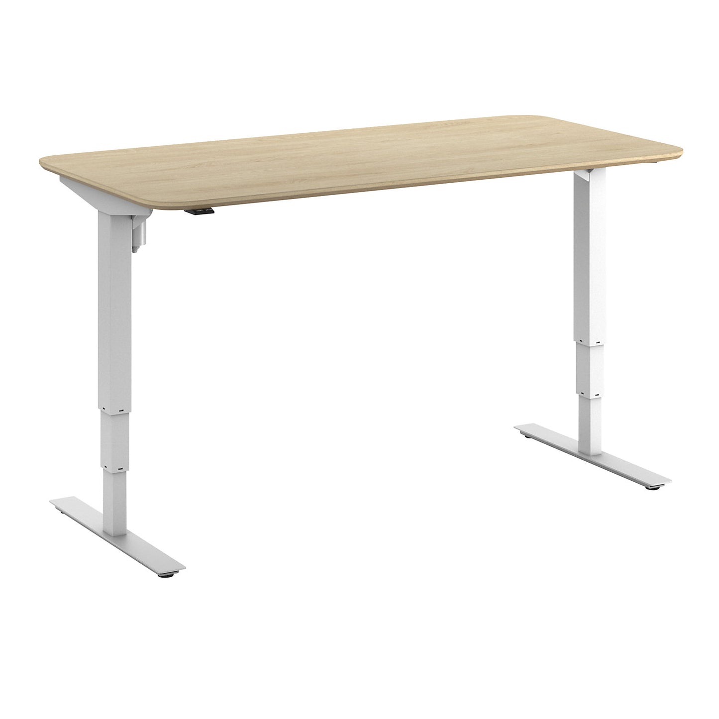 Atlanta Trend desk, electrically height adjustable, straight, rounded corners, WxD 1600 x 800 mm, oak/white.