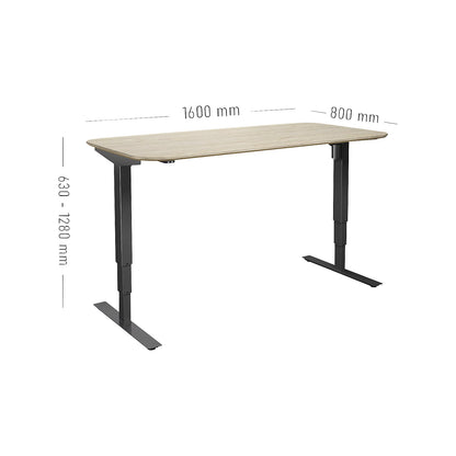 Atlanta Trend desk, electrically height adjustable, straight, rounded corners, WxD 1600 x 800 mm, oak/black.