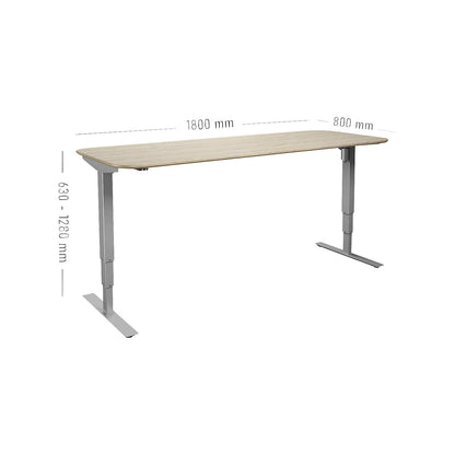 Atlanta Trend desk, electrically height adjustable, straight, rounded corners, WxD 1800 x 800 mm, oak/silver.