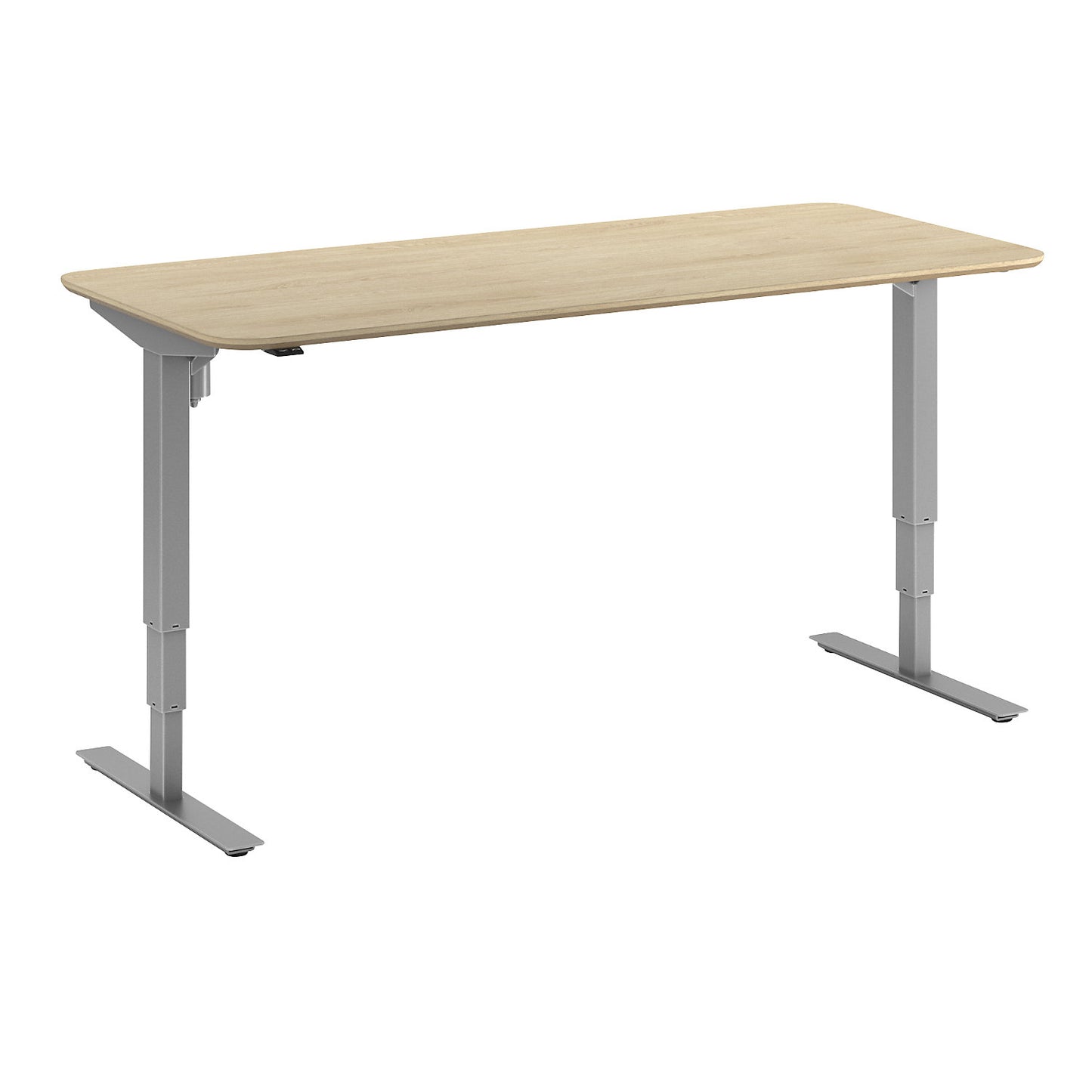 Atlanta Trend desk, electrically height adjustable, straight, rounded corners, WxD 1800 x 800 mm, oak/silver.