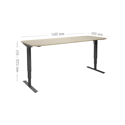 Atlanta Trend desk, electrically height adjustable, straight, rounded corners, WxD 1800 x 800 mm, oak/black.