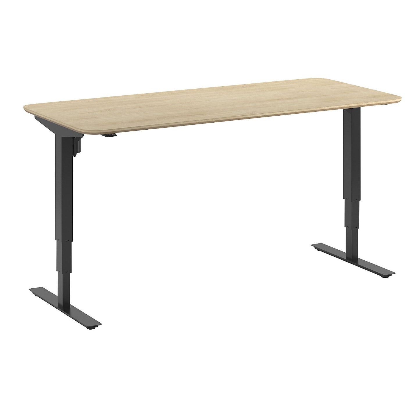 Atlanta Trend desk, electrically height adjustable, straight, rounded corners, WxD 1800 x 800 mm, oak/black.