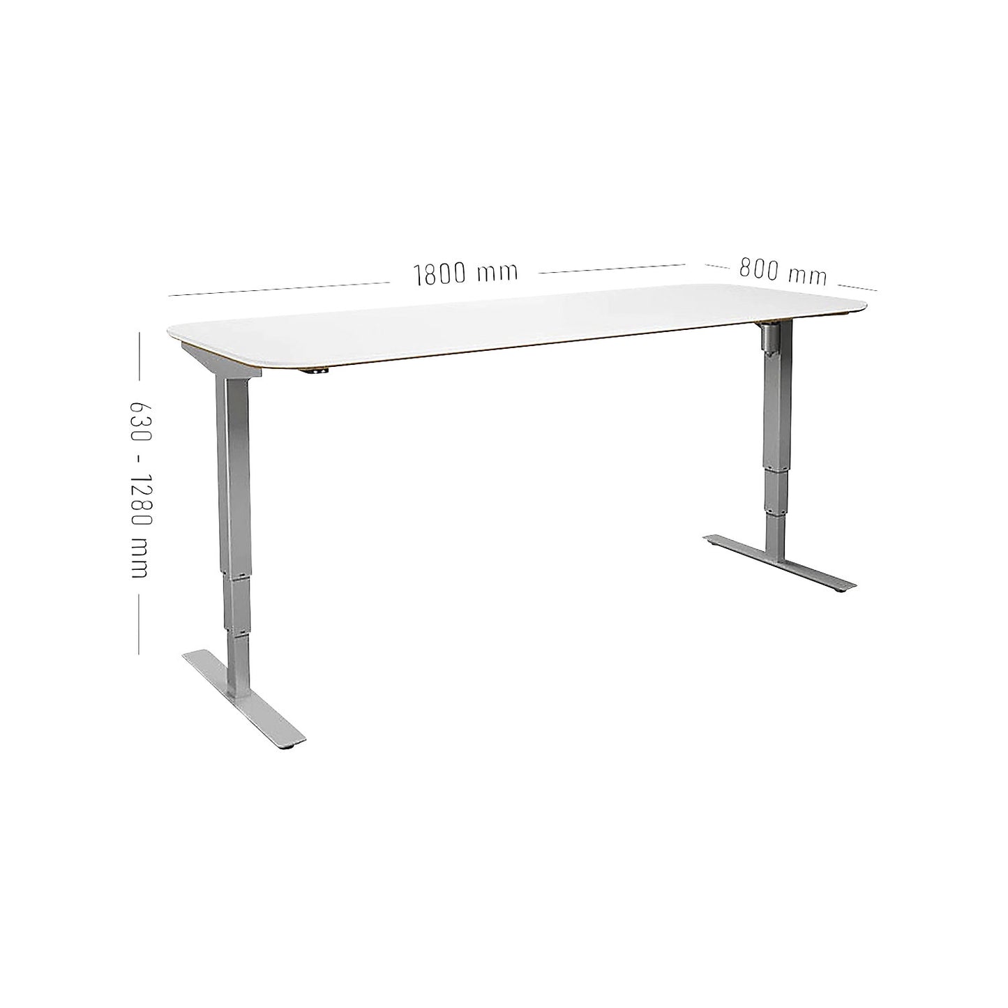 Atlanta Trend desk, electrically height adjustable, straight, rounded corners, WxD 1800 x 800 mm, white/silver.