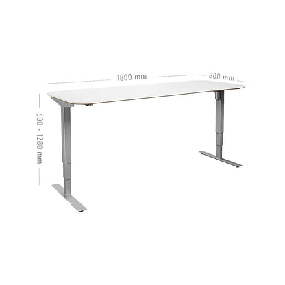 Atlanta Trend desk, electrically height adjustable, straight, rounded corners, WxD 1800 x 800 mm, white/silver.