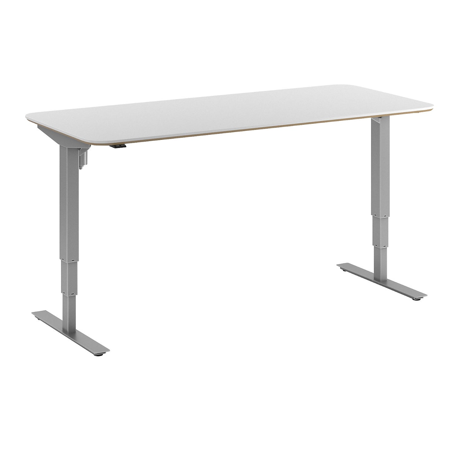 Atlanta Trend desk, electrically height adjustable, straight, rounded corners, WxD 1800 x 800 mm, white/silver.