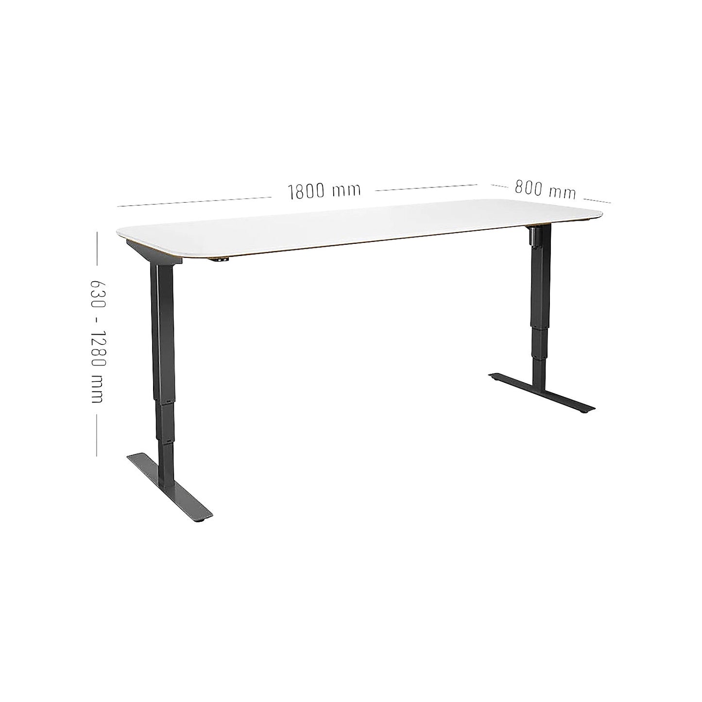 Atlanta Trend desk, electrically height adjustable, straight, rounded corners, WxD 1800 x 800 mm, white/black.