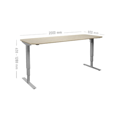 Atlanta Trend desk, electrically height adjustable, straight, rounded corners, WxD 2000 x 800 mm, oak/silver.