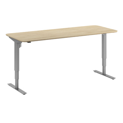 Atlanta Trend desk, electrically height adjustable, straight, rounded corners, WxD 2000 x 800 mm, oak/silver.
