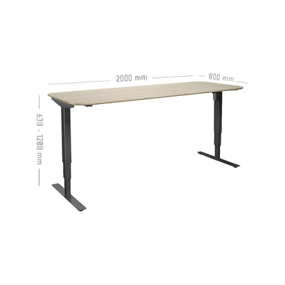 Atlanta Trend desk, electrically height adjustable, straight, rounded corners, WxD 2000 x 800 mm, oak/black.