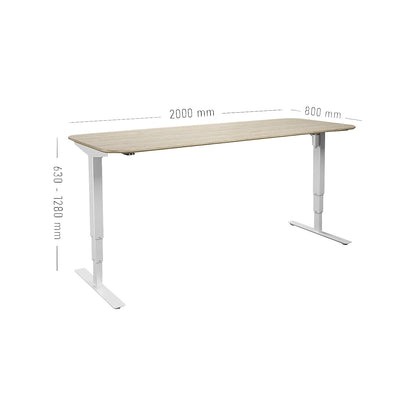 Atlanta Trend desk, electrically height adjustable, straight, rounded corners, WxD 2000 x 800 mm, oak/white.
