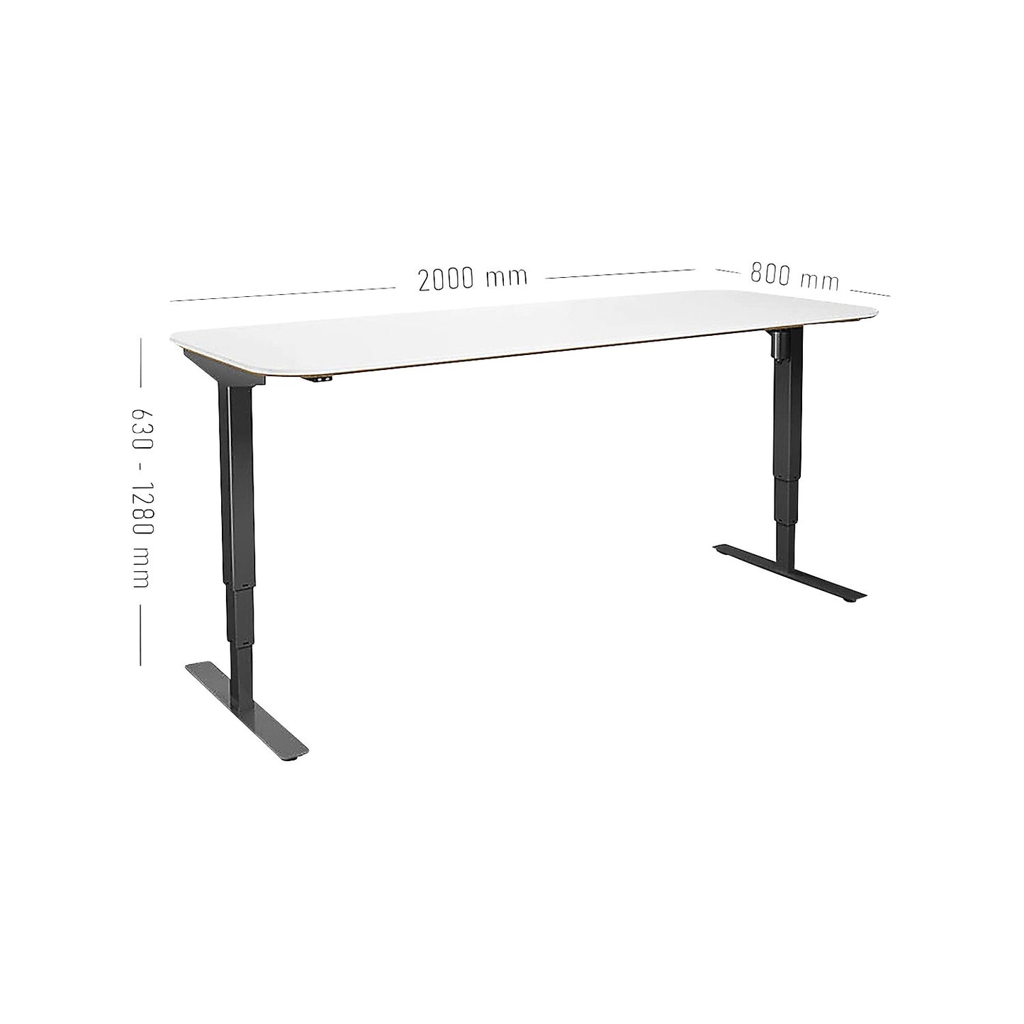 Atlanta Trend desk, electrically height adjustable, straight, rounded corners, WxD 2000 x 800 mm, white/black.