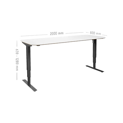 Atlanta Trend desk, electrically height adjustable, straight, rounded corners, WxD 2000 x 800 mm, white/black.