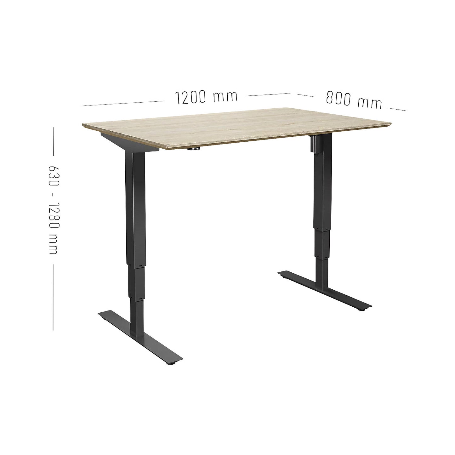 Atlanta Trend desk, electrically height adjustable, straight, WxD 1200 x 800 mm, oak/black.
