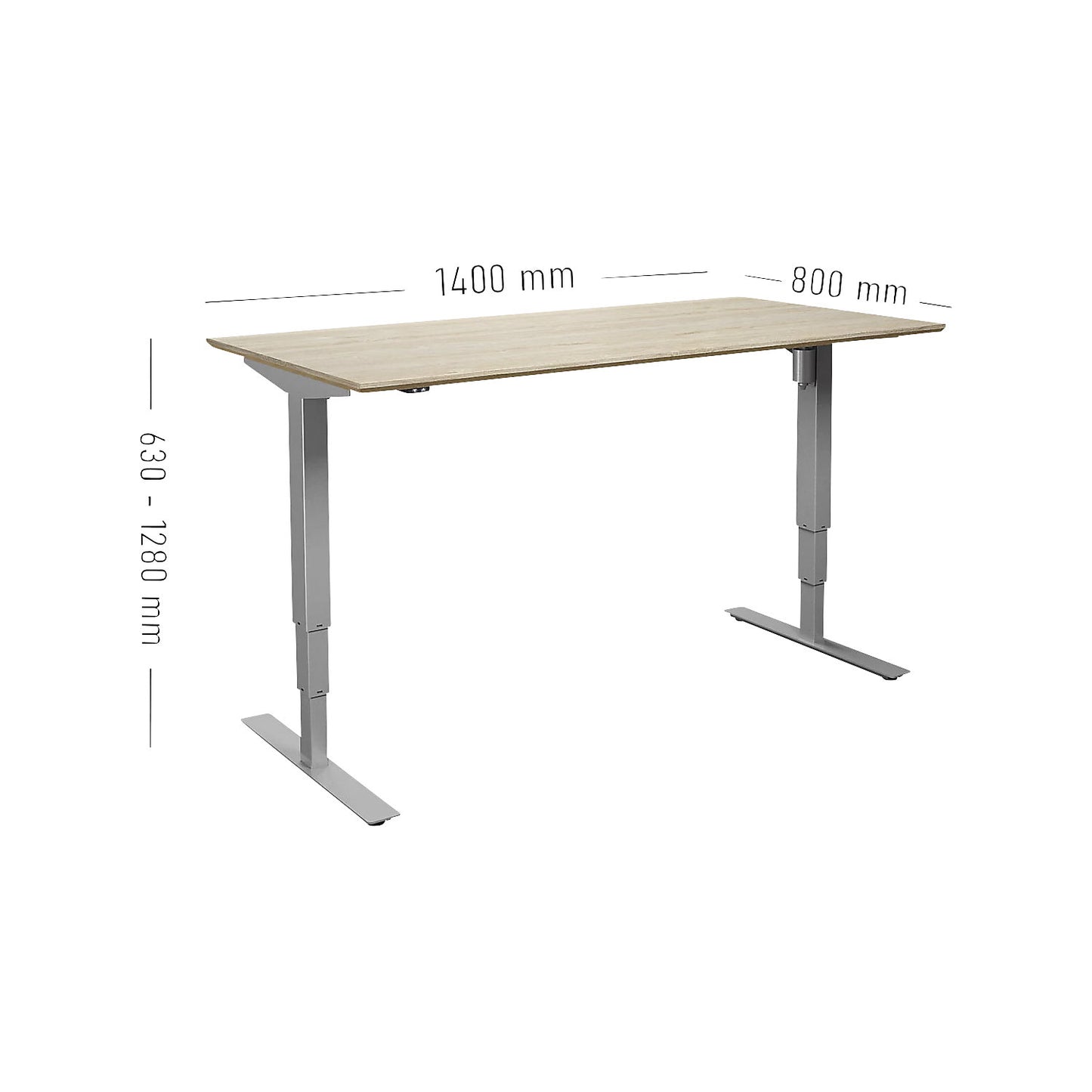 Atlanta Trend desk, electrically height adjustable, straight, WxD 1400 x 800 mm, oak/silver.