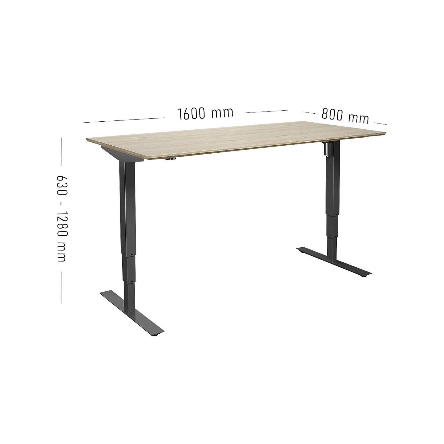 Atlanta Trend desk, electrically height adjustable, straight, WxD 1600 x 800 mm, oak/black.