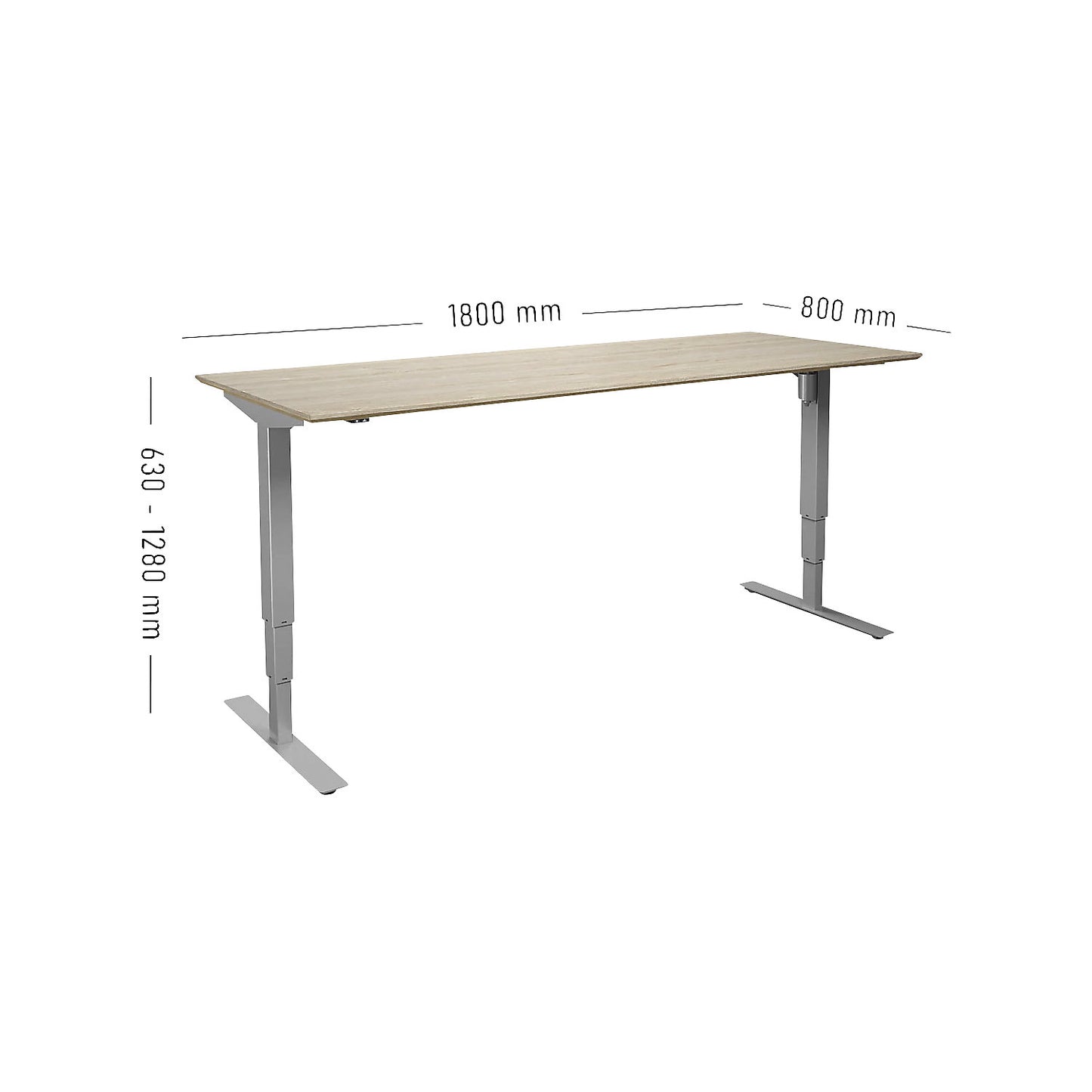Atlanta Trend desk, electrically height adjustable, straight, WxD 1800 x 800 mm, oak/silver.