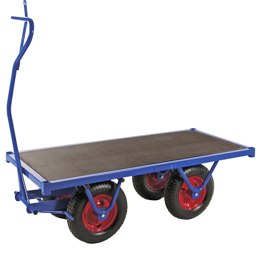 Heavy duty trolley, with puncture proof tyres, platform 700 x 1500 mm.