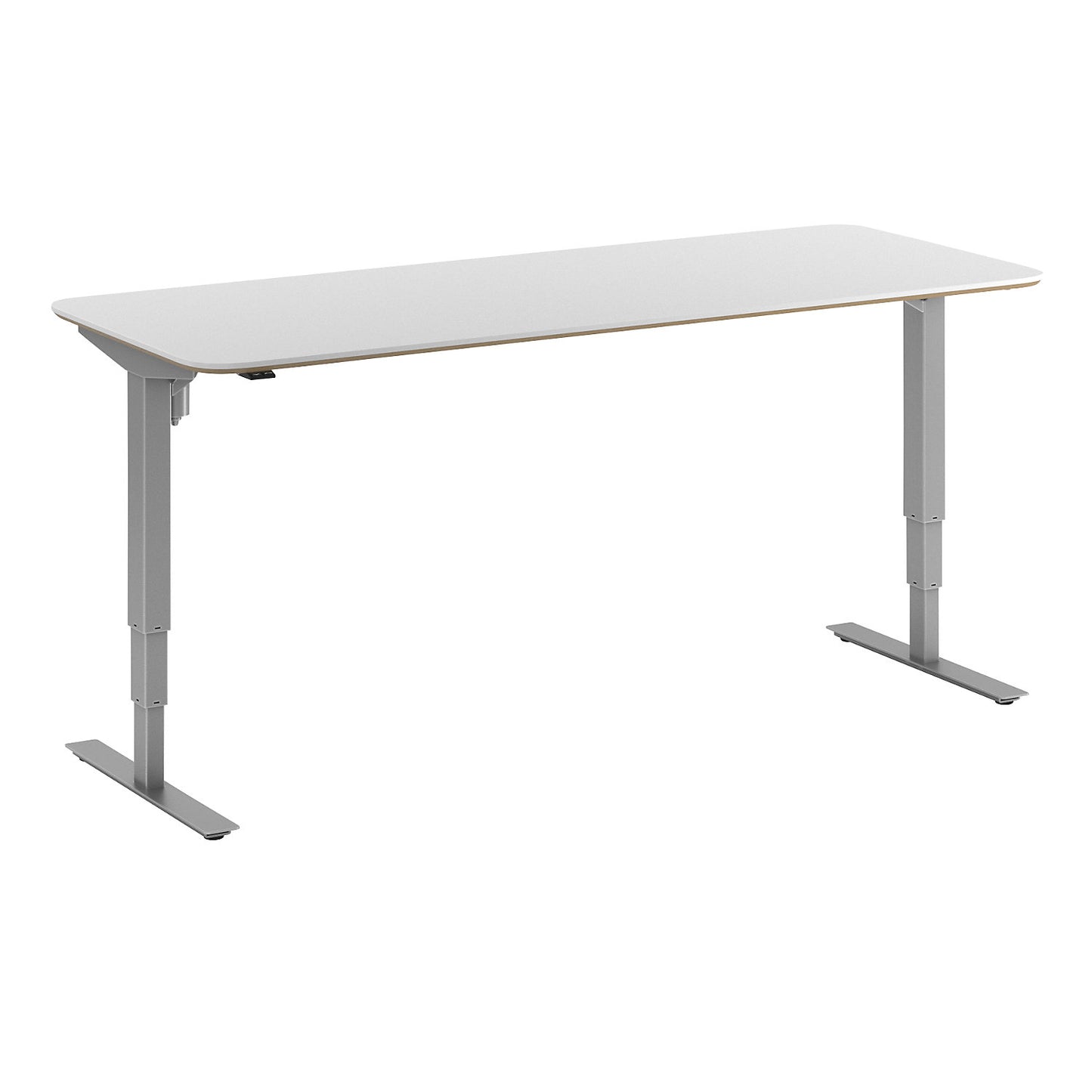 Atlanta Trend desk, electrically height adjustable, straight, rounded corners, WxD 2000 x 800 mm, white/silver.