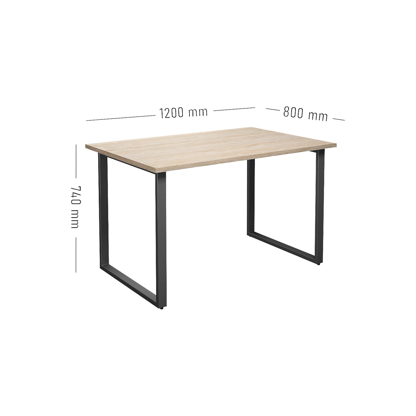 DUO-O multi-purpose desk, straight tabletop, depth 800 mm, width 1200 mm, oak / black.