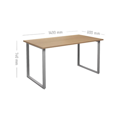 DUO-O multi-purpose desk, straight tabletop, depth 800 mm, width 1400 mm, beech / silver.