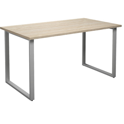 DUO-O multi-purpose desk, straight tabletop, depth 800 mm, width 1400 mm, oak / silver.