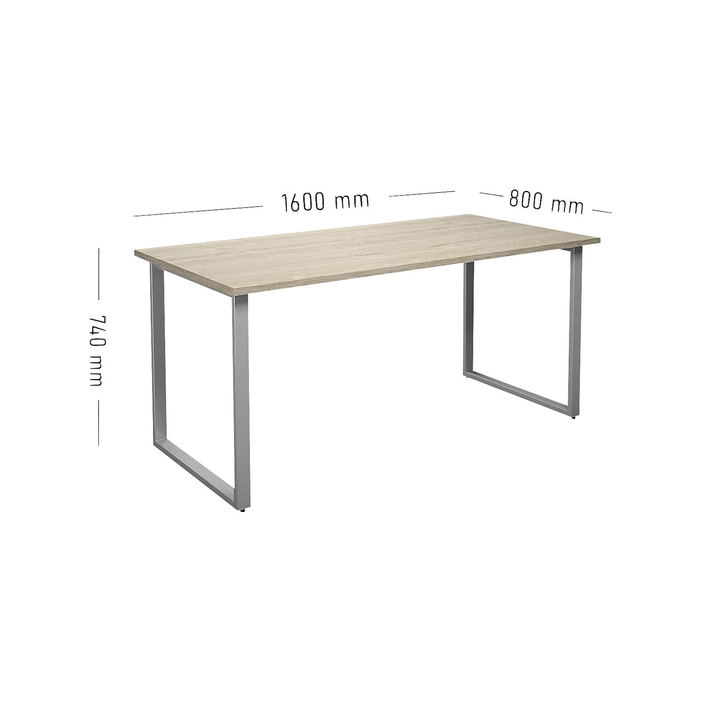 DUO-O multi-purpose desk, straight tabletop, depth 800 mm, width 1600 mm, oak / silver.