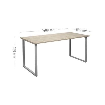 DUO-O multi-purpose desk, straight tabletop, depth 800 mm, width 1600 mm, oak / silver.