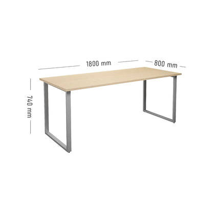 DUO-O multi-purpose desk, straight tabletop, depth 800 mm, width 1800 mm, birch / silver.