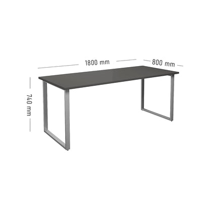 DUO-O multi-purpose desk, straight tabletop, depth 800 mm, width 1800 mm, dark grey / silver.