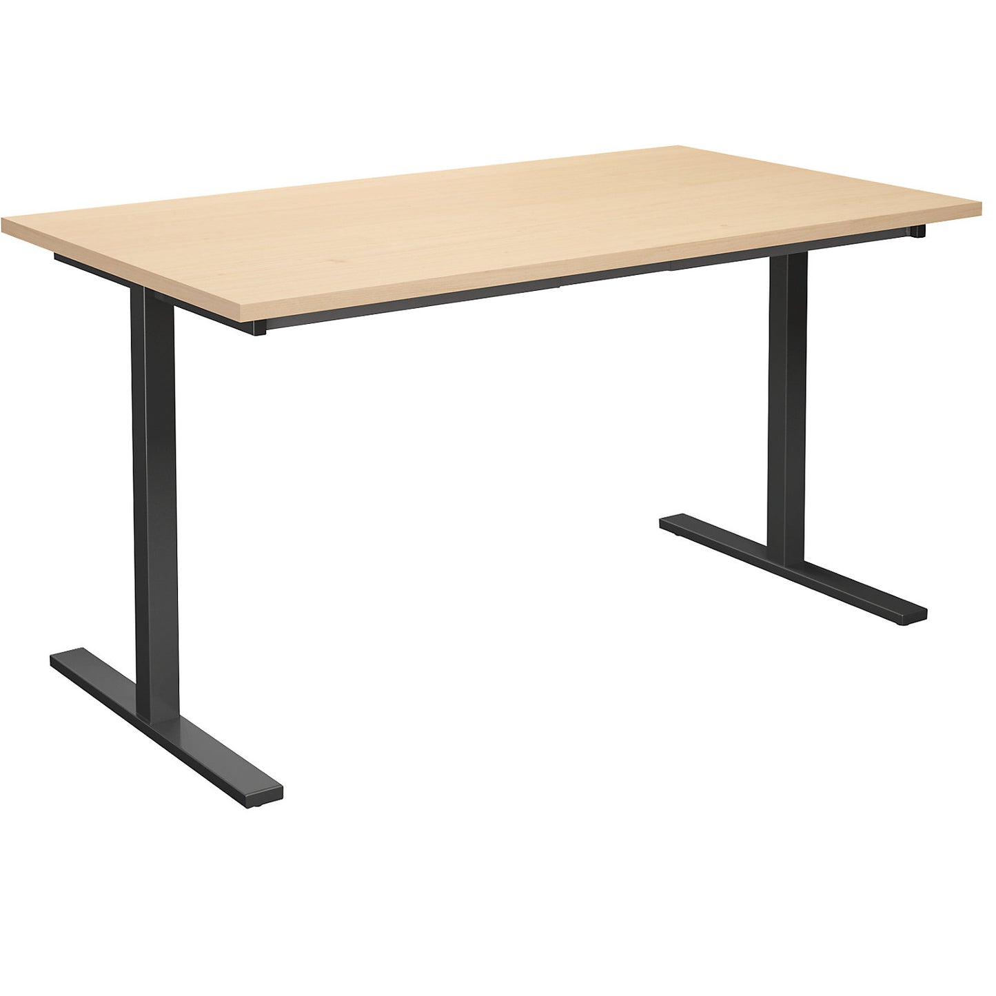 DUO-T multi-purpose desk, straight tabletop, HxD 740 x 800 mm, width 1400 mm, birch, black.