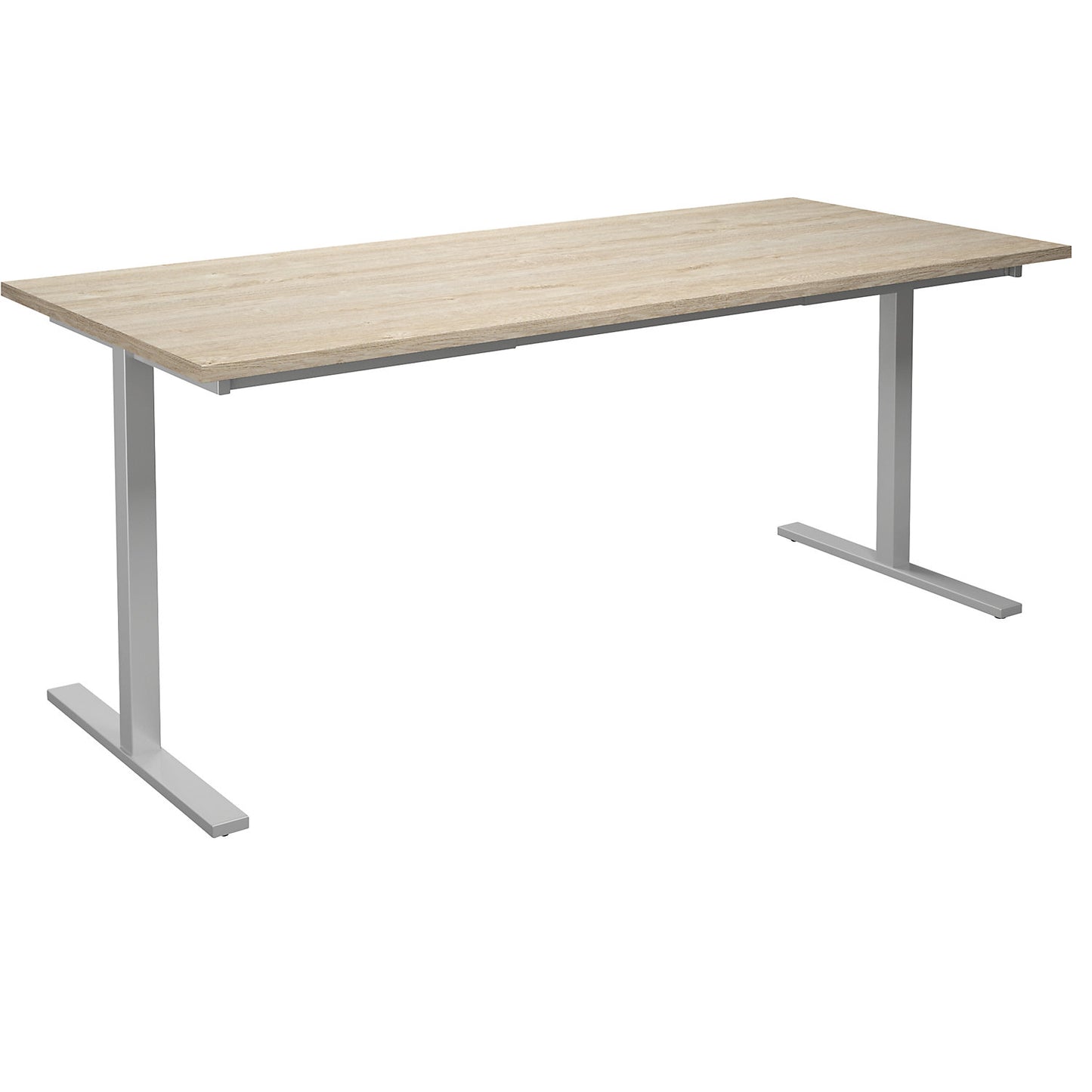 DUO-T multi-purpose desk, straight tabletop, HxD 740 x 800 mm, width 1800 mm, oak, silver.