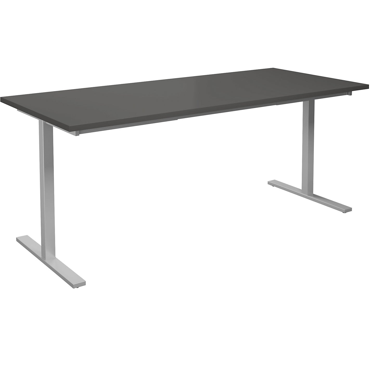 DUO-T multi-purpose desk, straight tabletop, HxD 740 x 800 mm, width 1800 mm, dark grey, silver.