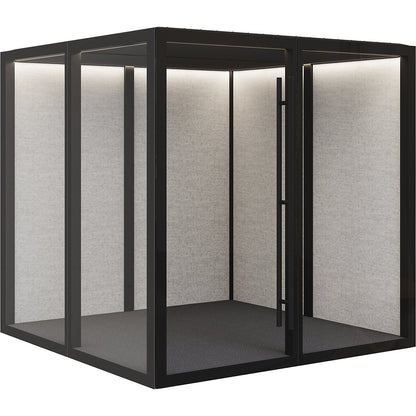 Zen Pod Essentials meeting box, HxWxD 2310 x 2320 x 2320 mm, large, fabric / aluminium / glass.