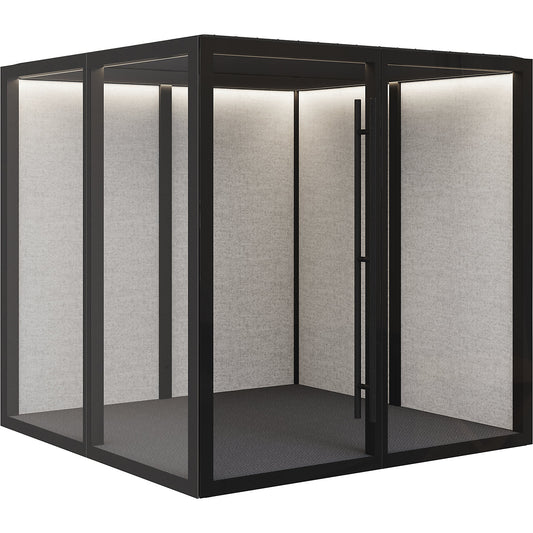 Zen Pod Essentials meeting box, HxWxD 2310 x 2320 x 2320 mm, large, fabric / aluminium / glass.