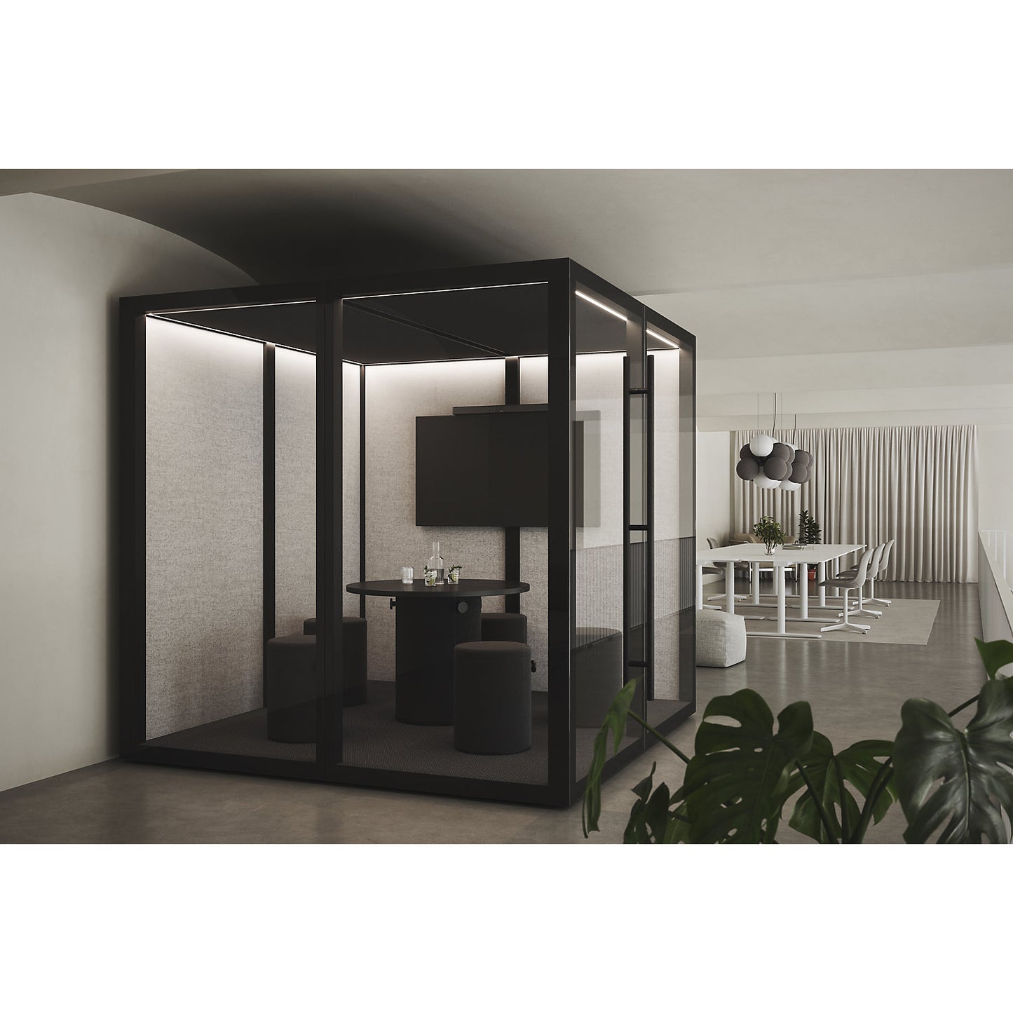 Zen Pod Essentials meeting box, HxWxD 2310 x 2320 x 2320 mm, large, fabric / aluminium / glass.