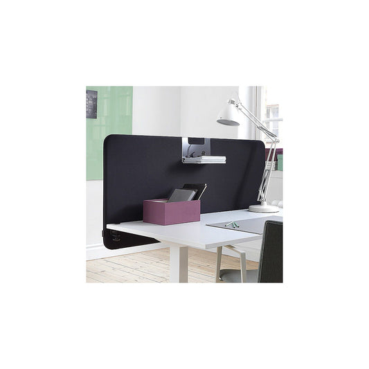 Standard acoustic desk partition with rounded corners, height 650 mm, fabric, width 1200 mm, black.