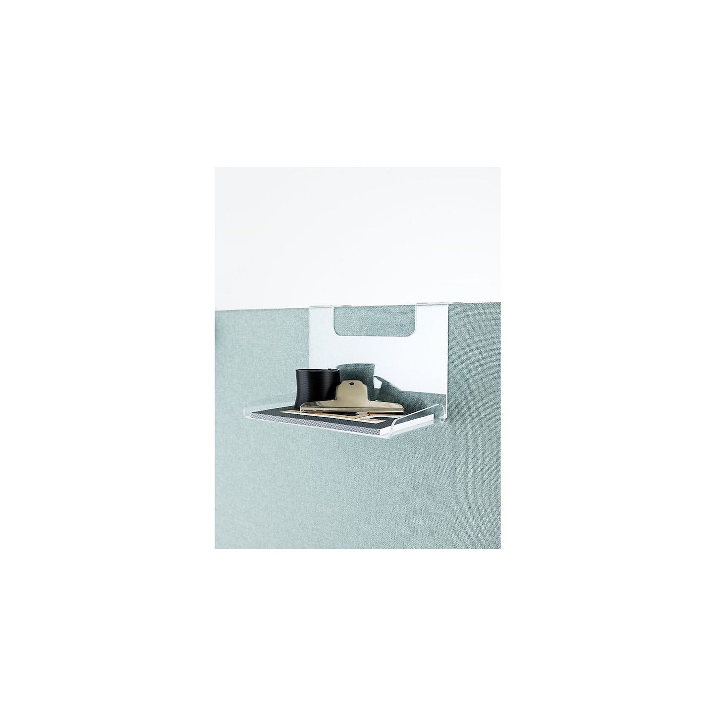 Shelf for standard acoustic desk partition, HxWxD 170 x 250 x 30 mm, plastic, transparent.