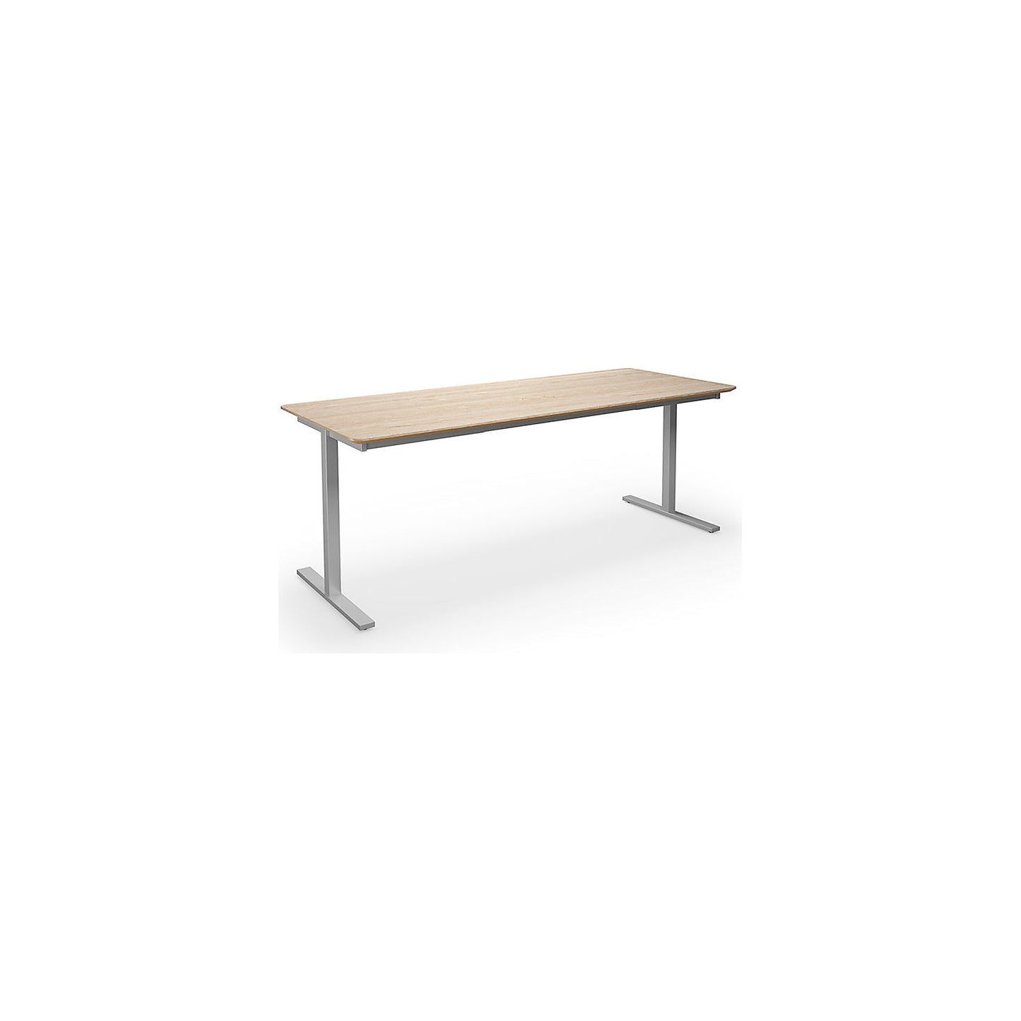 DUO-T Trend multi-purpose desk, straight tabletop, rounded corners, depth 800 mm, width 1800 mm, oak, silver.