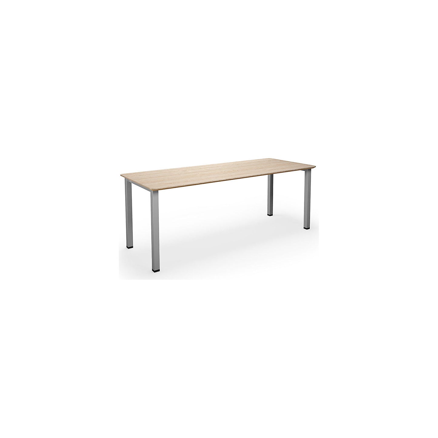 DUO-U Trend multi-purpose desk, straight tabletop, rounded corners, depth 800 mm, width 1800 mm, oak, silver.