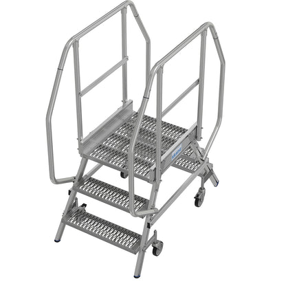 Mobile safety steps with R13 anti-slip properties, with double sided access, 2x3 steps incl. platform.