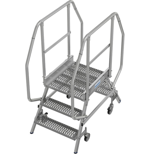 Mobile safety steps with R13 anti-slip properties, with double sided access, 2x3 steps incl. platform.