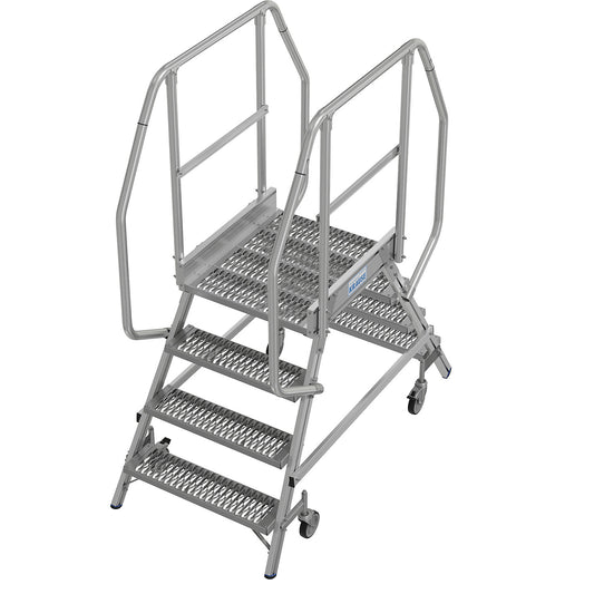 Mobile safety steps with R13 anti-slip properties, with double sided access, 2x4 steps incl. platform.