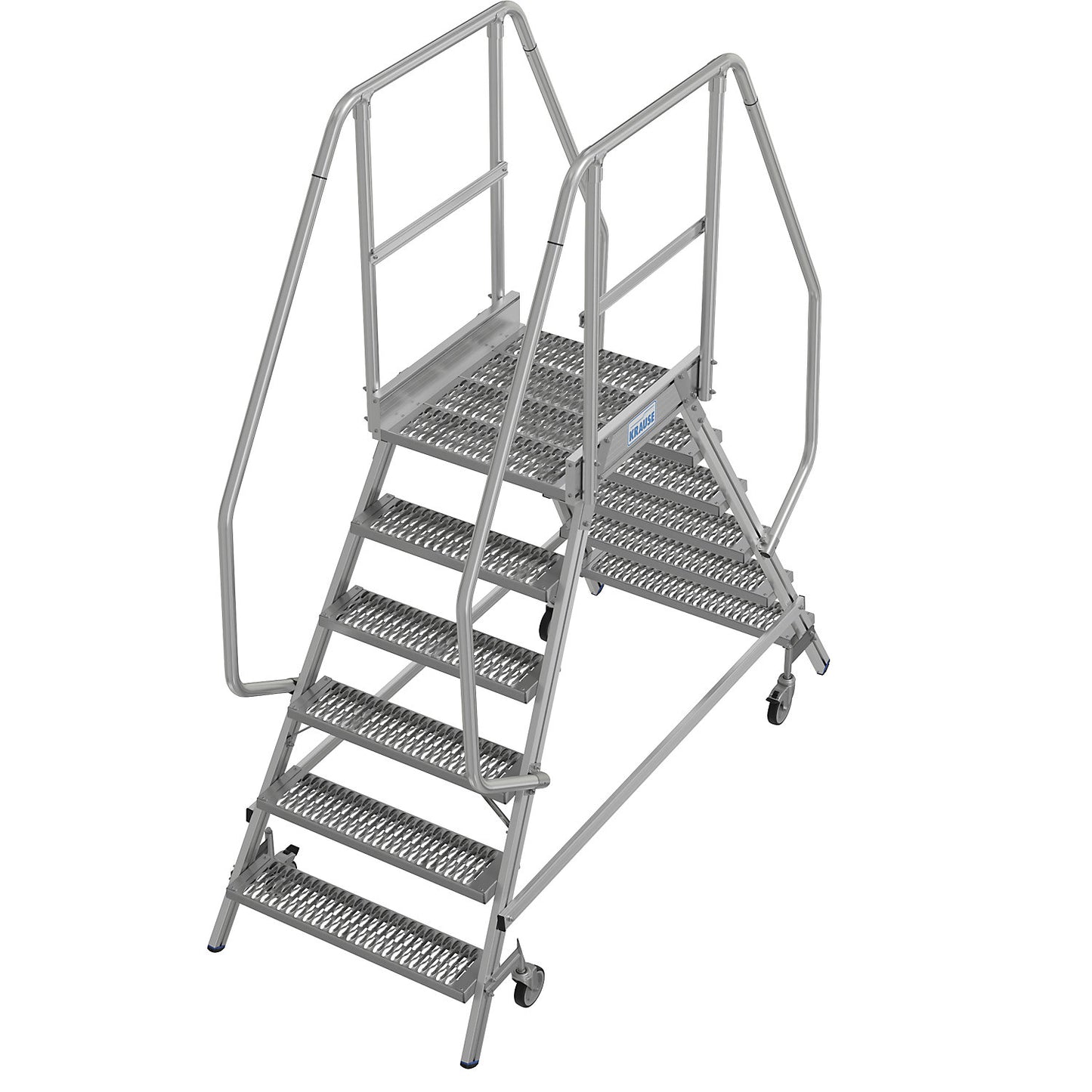 Mobile safety steps with R13 anti-slip properties, with double sided access, 2x6 steps incl. platform.