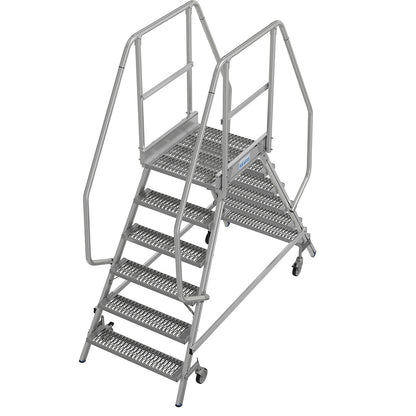 Mobile safety steps with R13 anti-slip properties, with double sided access, 2x6 steps incl. platform.